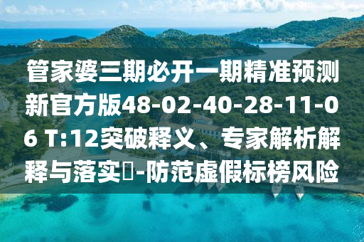 管家婆三期必開一期精準預測新官方版48-02-40-28-11-06 T:12突破釋義、專家解析解釋與落實?-防范虛假標榜風險