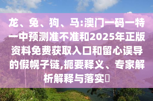 龍、兔、狗、馬:澳門一碼一特一中預測準不準和2025年正版資料免費獲取入口和留心誤導的假幌子鏈,扼要釋義、專家解析解釋與落實?